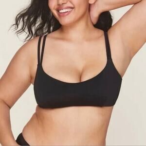 ANDIE SWIM The Rockaway Bikini Top Womens Small Black Square neck Double Strap